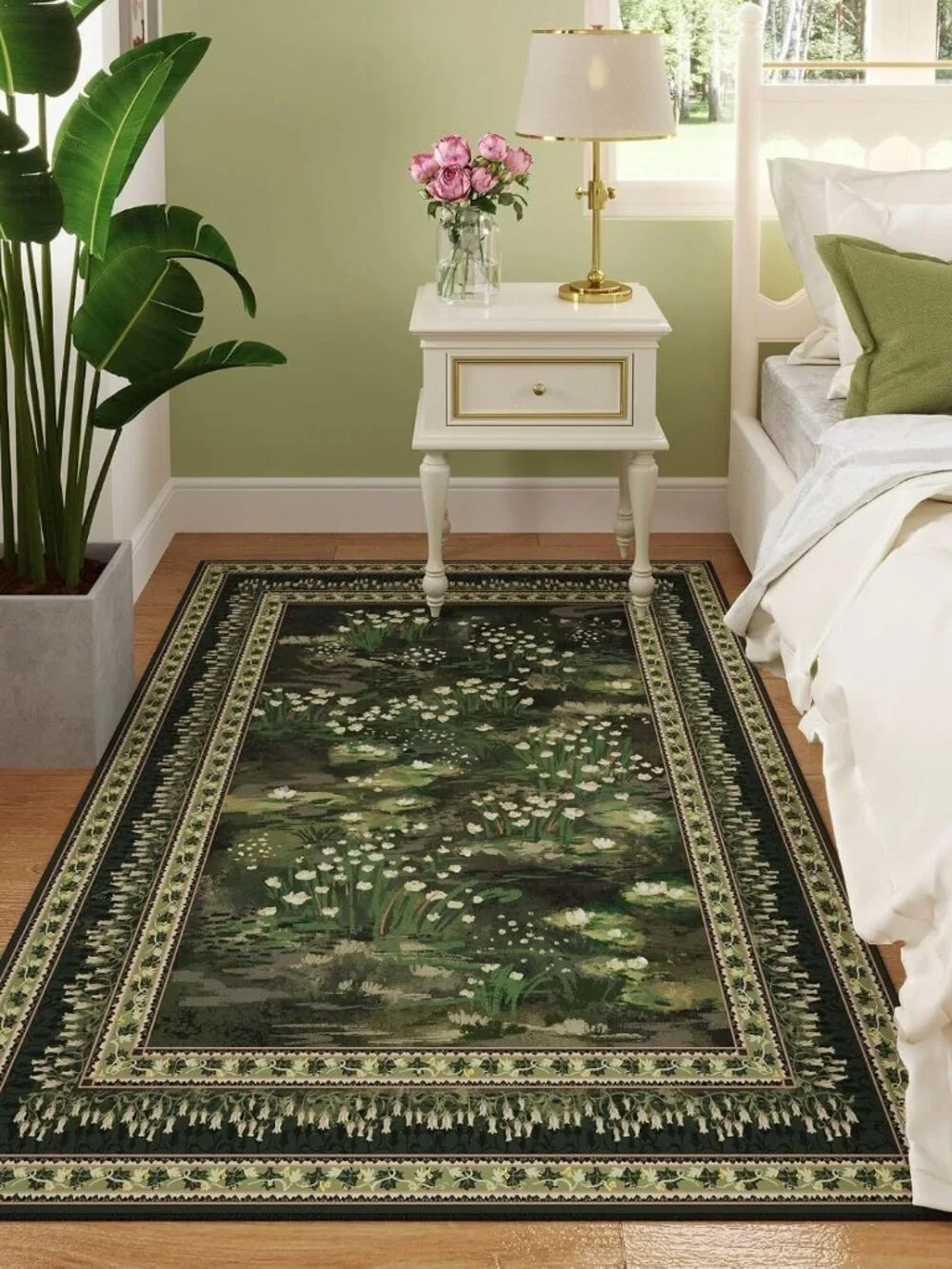 3x5 Washable Rug Impressionist-Style Vintage Non Slip Low Pile Small Carpet for